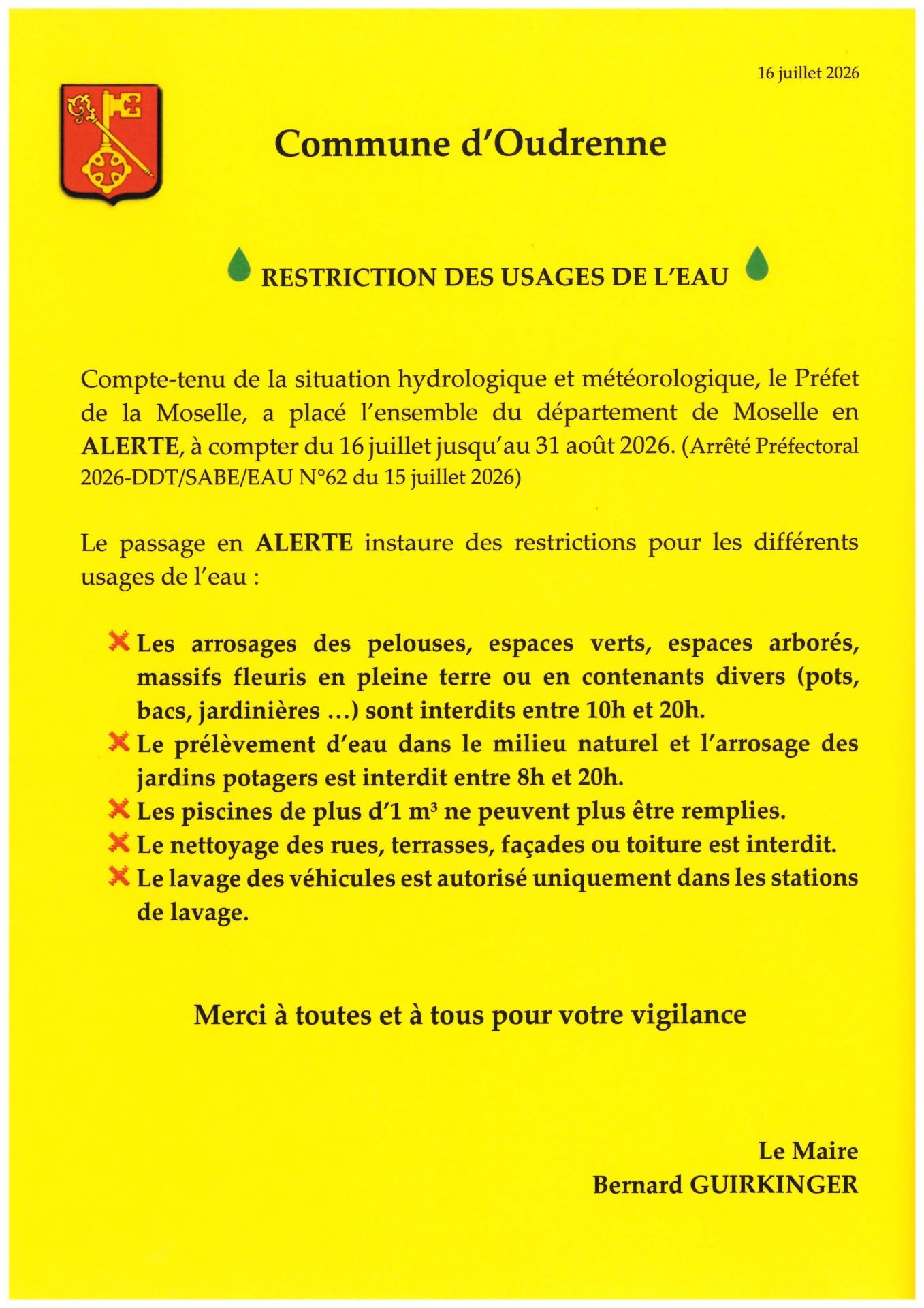 Restriction usage eau 2026